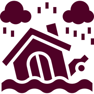 Flooded house with rain clouds